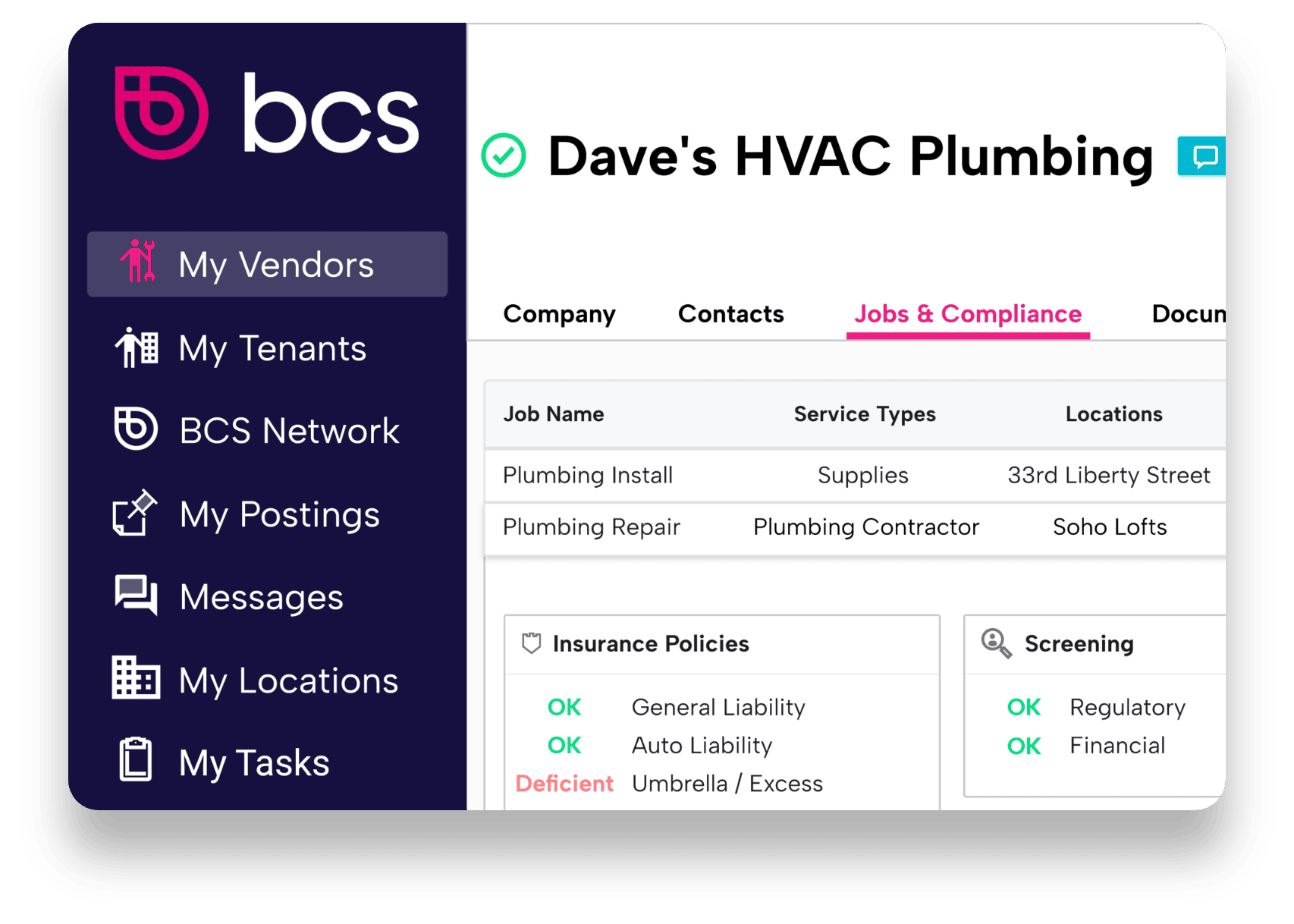 A screenshot from bcs COI tracking software