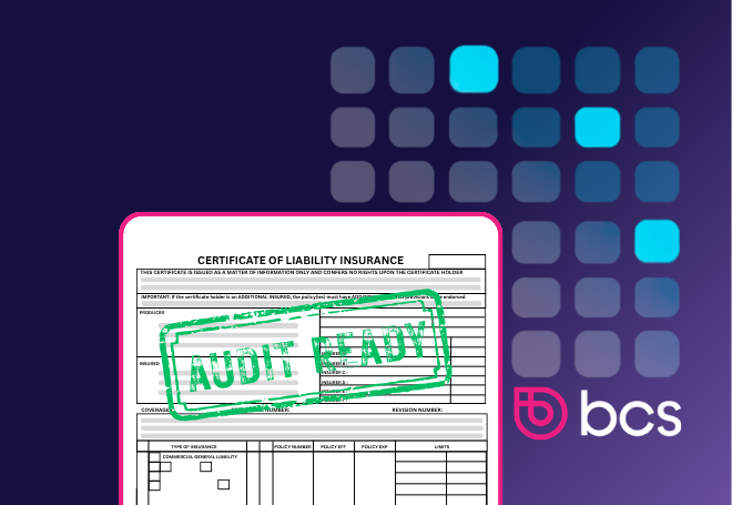 A certificate of liability insurance stamped AUDIT READY