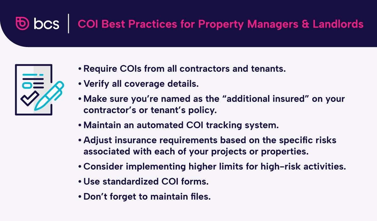 COI Best Practices for Property Managers & Landlords Infographic