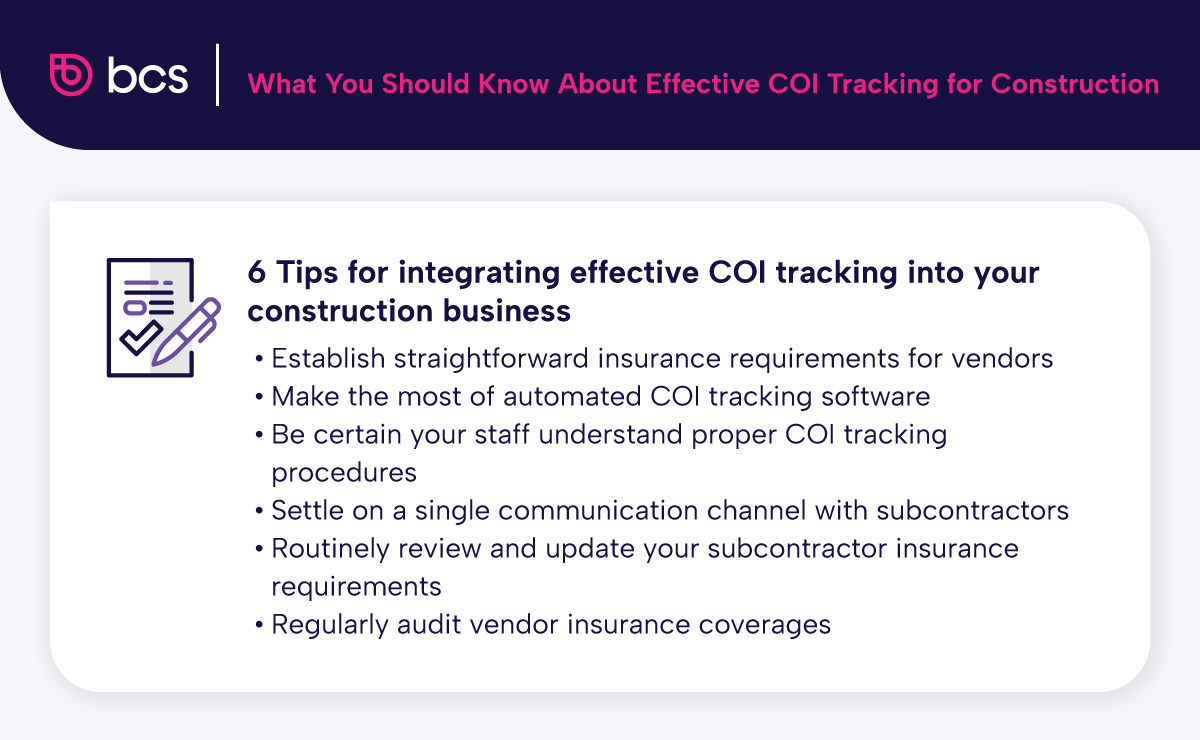 6 Tips for integrating effective COI tracking into your construction business
