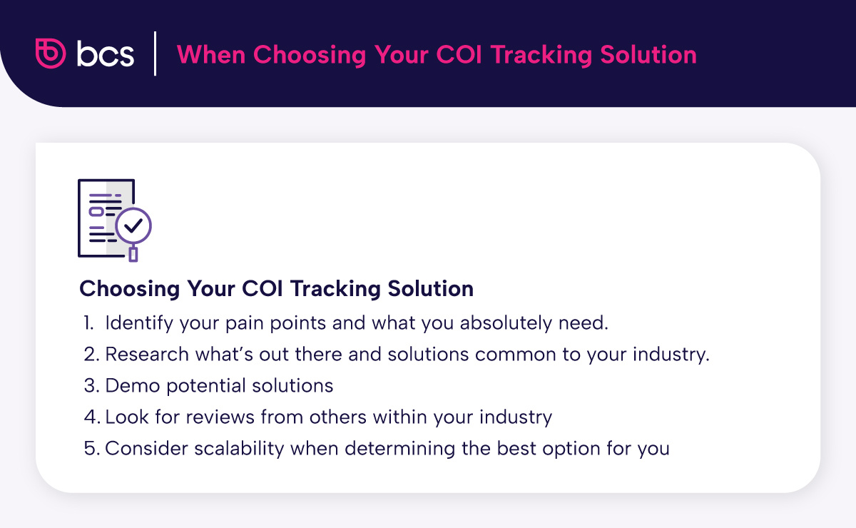 The five steps for choosing the proper COI tracking solution
